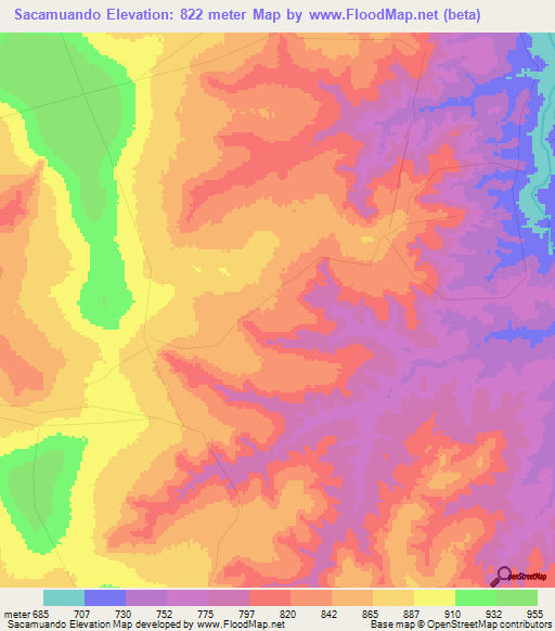 Sacamuando,Angola Elevation Map