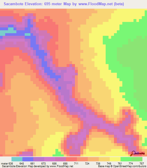 Sacambote,Angola Elevation Map