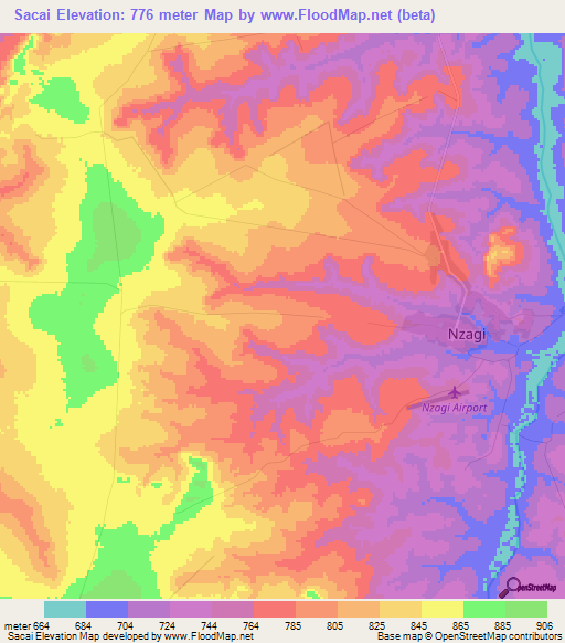 Sacai,Angola Elevation Map