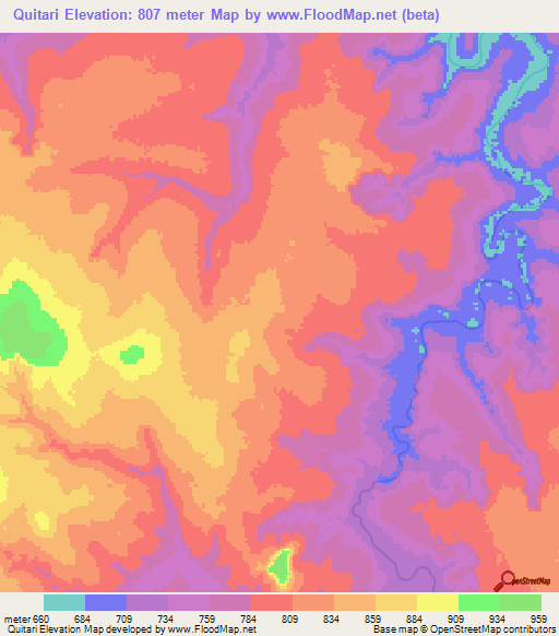 Quitari,Angola Elevation Map