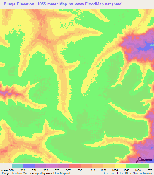 Puege,Angola Elevation Map