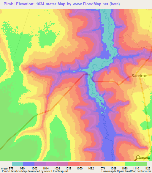 Pimbi,Angola Elevation Map