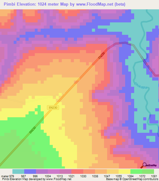 Pimbi,Angola Elevation Map
