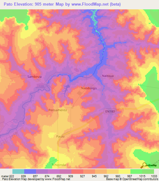 Pato,Angola Elevation Map