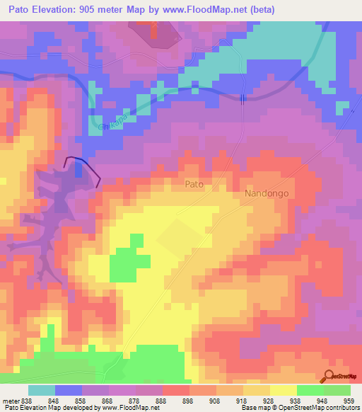 Pato,Angola Elevation Map