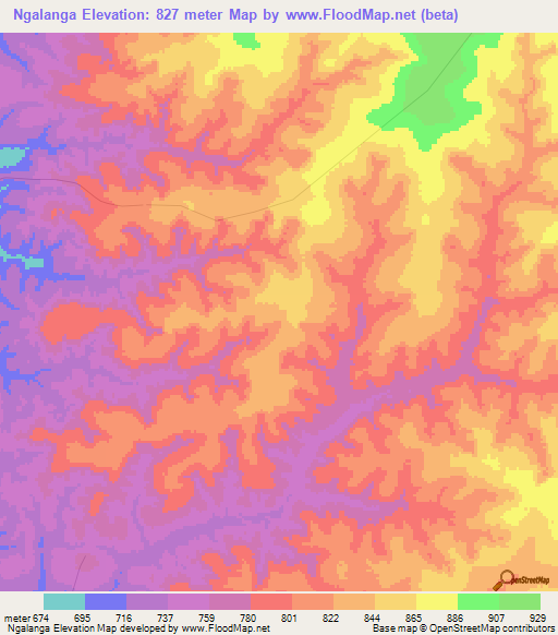 Ngalanga,Angola Elevation Map