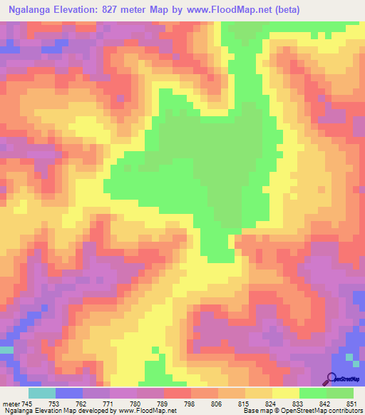 Ngalanga,Angola Elevation Map