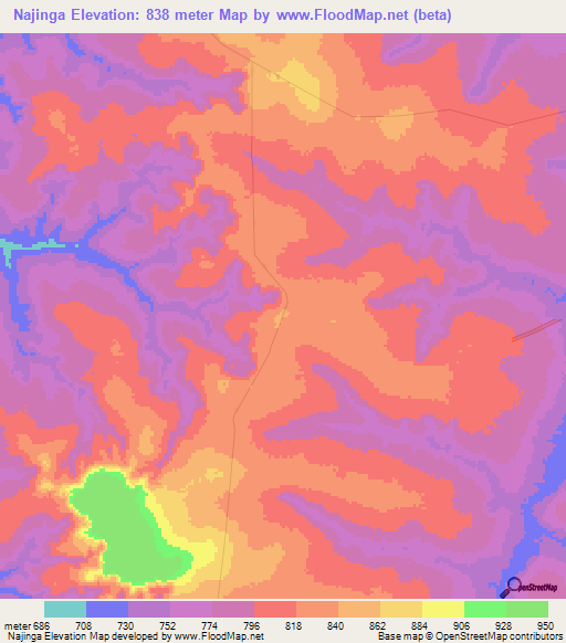 Najinga,Angola Elevation Map