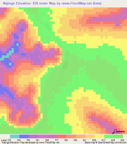 Najinga,Angola Elevation Map