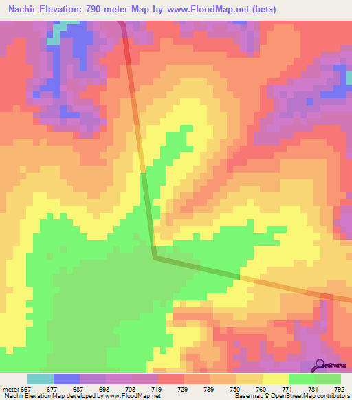 Nachir,Angola Elevation Map