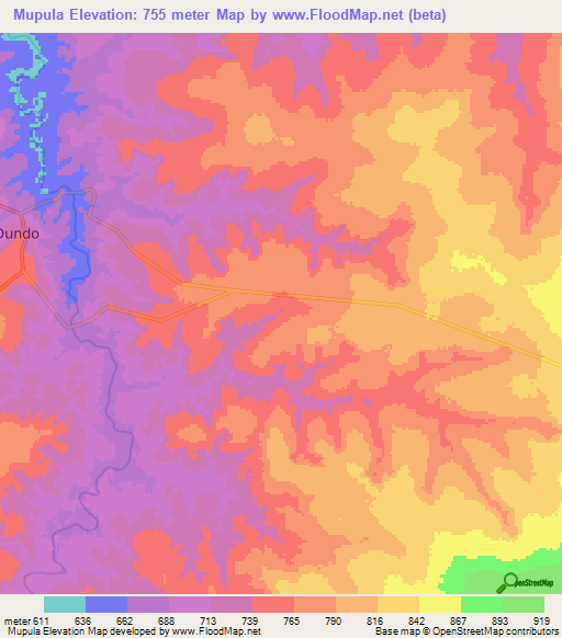 Mupula,Angola Elevation Map
