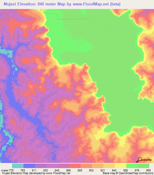 Mujezi,Angola Elevation Map