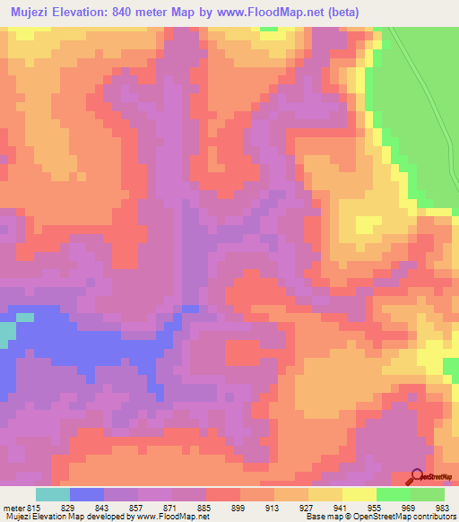 Mujezi,Angola Elevation Map