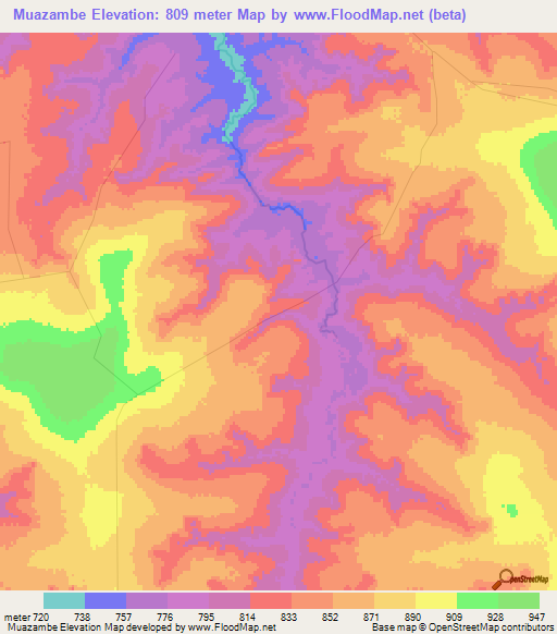 Muazambe,Angola Elevation Map