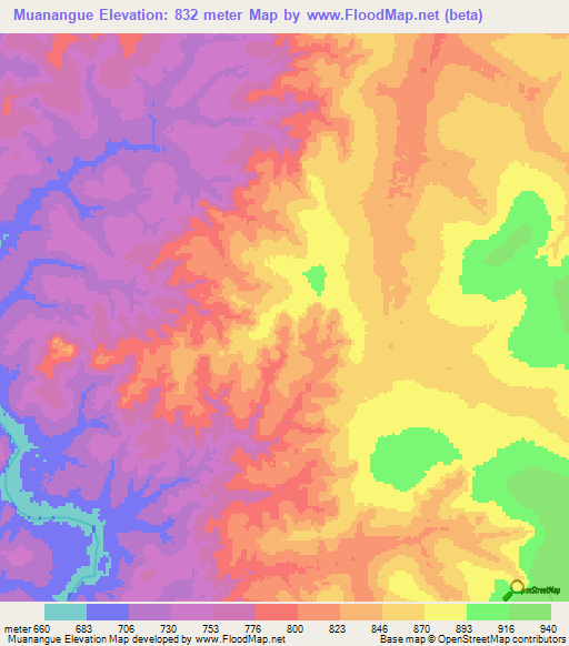 Muanangue,Angola Elevation Map