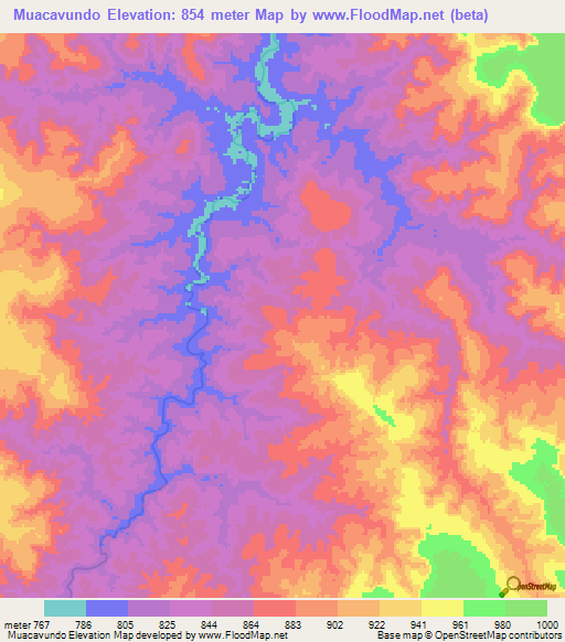 Muacavundo,Angola Elevation Map