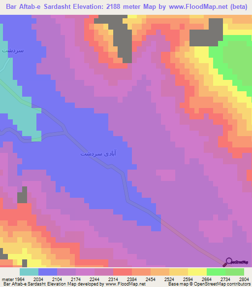 Bar Aftab-e Sardasht,Iran Elevation Map