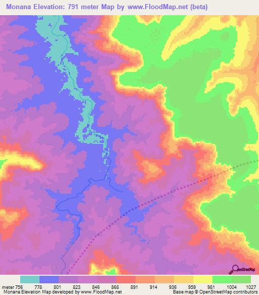 Monana,Angola Elevation Map