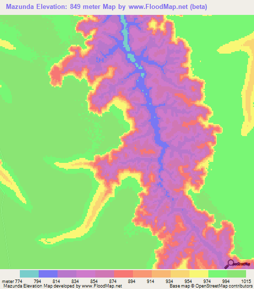 Mazunda,Angola Elevation Map