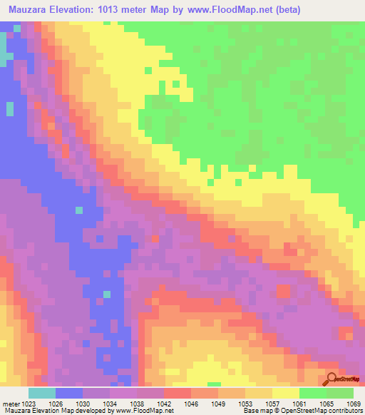 Mauzara,Angola Elevation Map