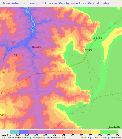 Massambamba,Angola Elevation Map