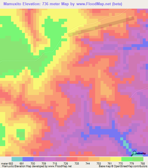 Mamuxito,Angola Elevation Map