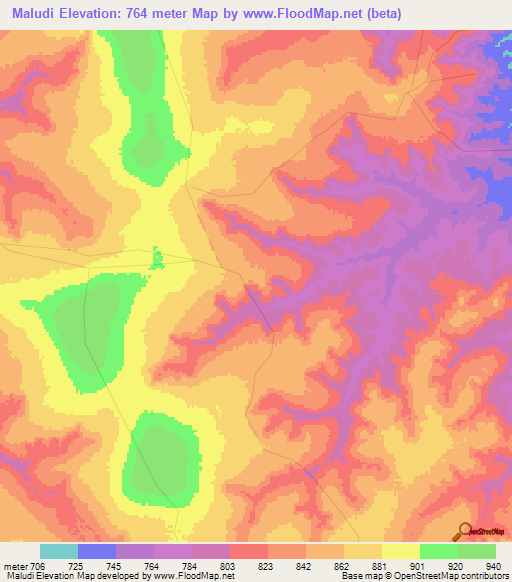 Maludi,Angola Elevation Map