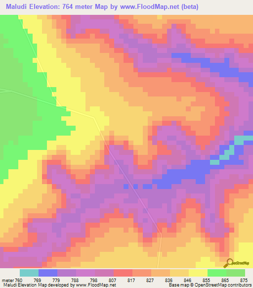 Maludi,Angola Elevation Map