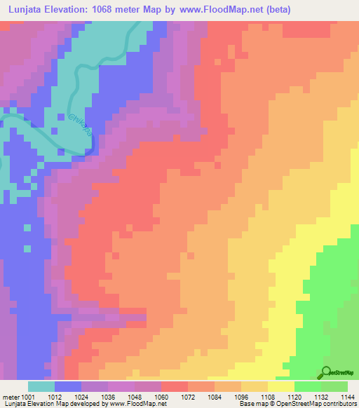 Lunjata,Angola Elevation Map