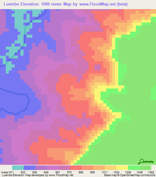Luembe,Angola Elevation Map