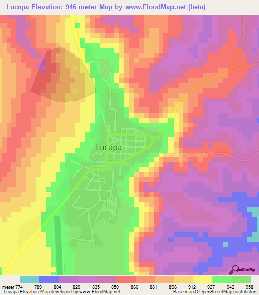 Lucapa,Angola Elevation Map