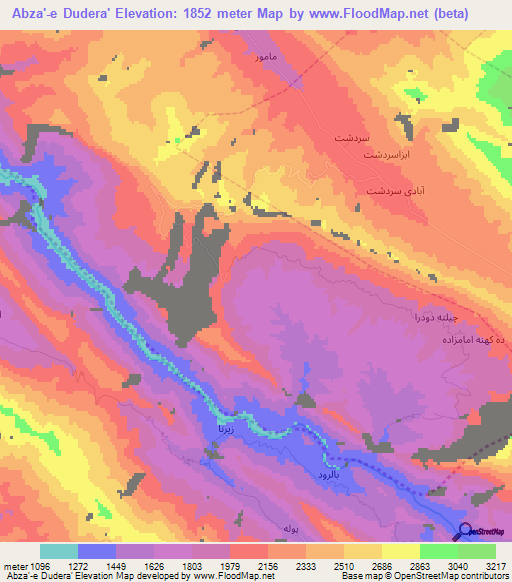 Abza'-e Dudera',Iran Elevation Map
