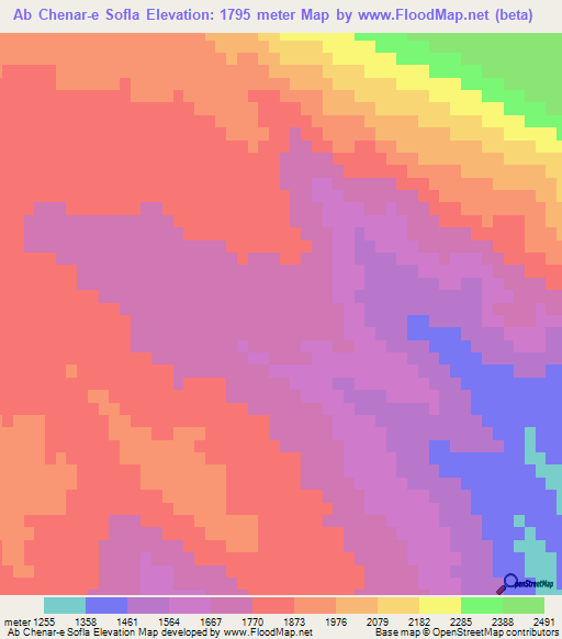 Ab Chenar-e Sofla,Iran Elevation Map