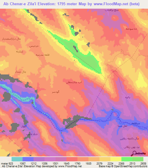 Ab Chenar-e Zila'i,Iran Elevation Map