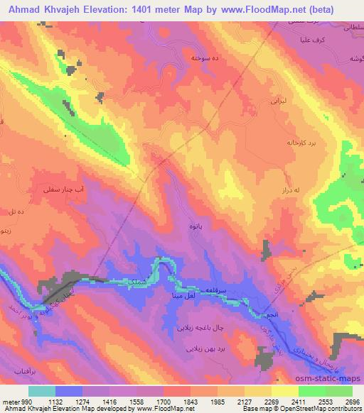 Ahmad Khvajeh,Iran Elevation Map