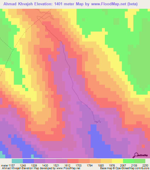 Ahmad Khvajeh,Iran Elevation Map