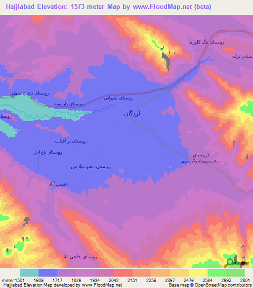 Hajjiabad,Iran Elevation Map