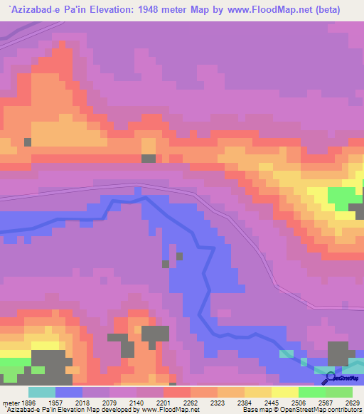 `Azizabad-e Pa'in,Iran Elevation Map