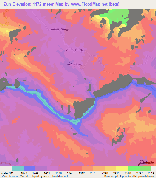 Zun,Iran Elevation Map