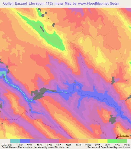 Qolleh Barzard,Iran Elevation Map