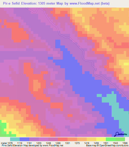 Pir-e Sefid,Iran Elevation Map