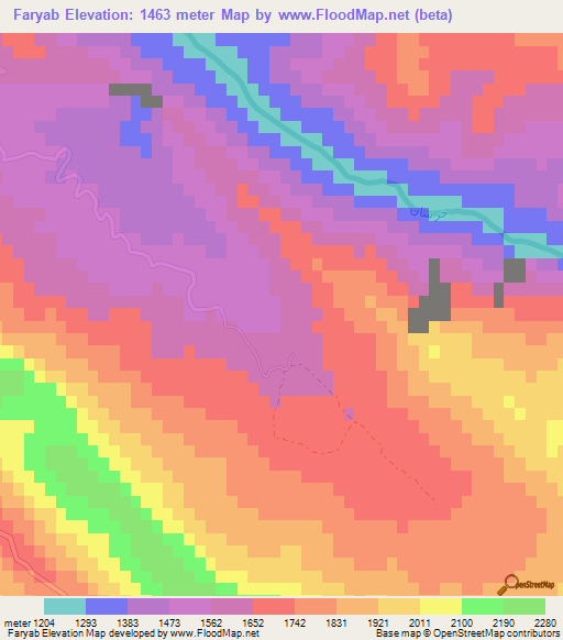 Faryab,Iran Elevation Map