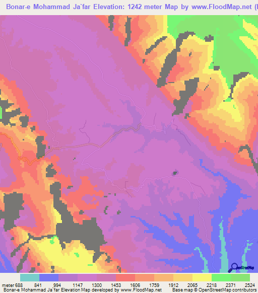 Bonar-e Mohammad Ja`far,Iran Elevation Map