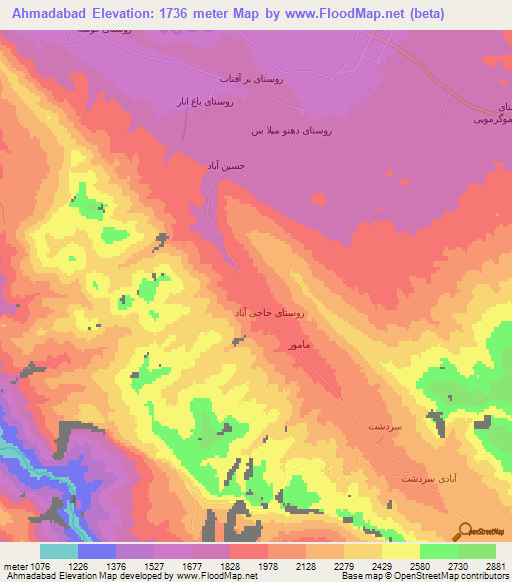 Ahmadabad,Iran Elevation Map