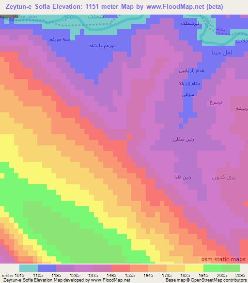 Zeytun-e Sofla,Iran Elevation Map