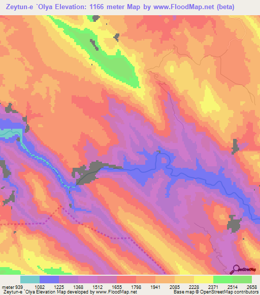 Zeytun-e `Olya,Iran Elevation Map