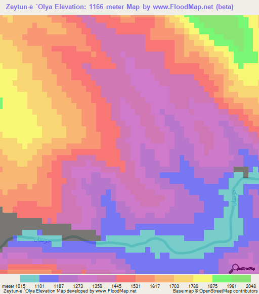 Zeytun-e `Olya,Iran Elevation Map