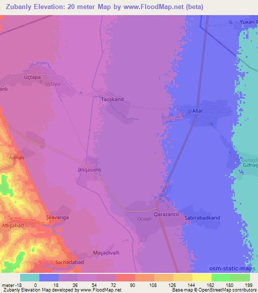 Zubanly,Azerbaijan Elevation Map