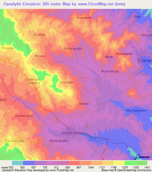 Zavadykh,Azerbaijan Elevation Map