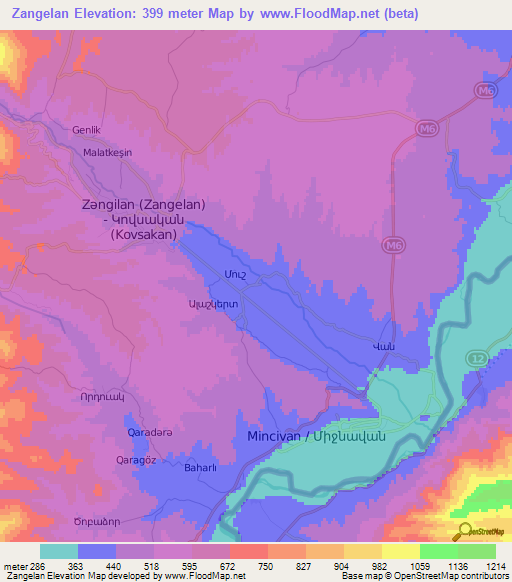 Zangelan,Azerbaijan Elevation Map